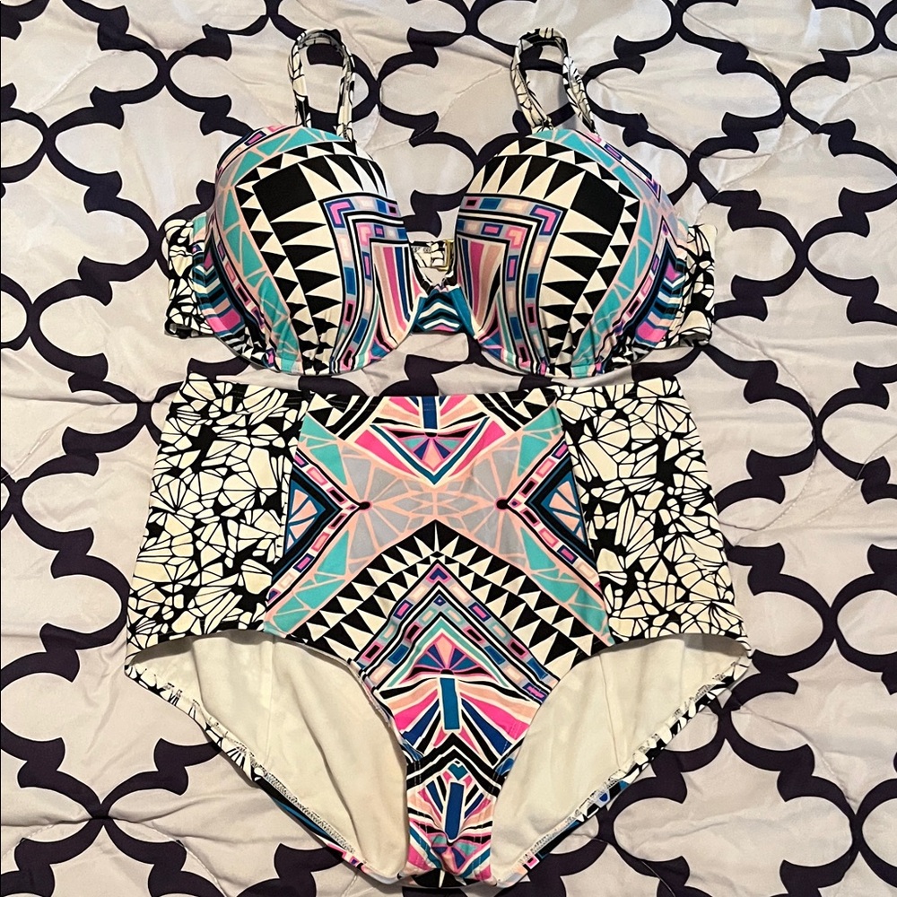 Swimsuits For All Multicolor Striped Bikini Trim